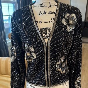 VINTAGE SILVER BEADED  Embellished  Women's Jacket SIZE 6